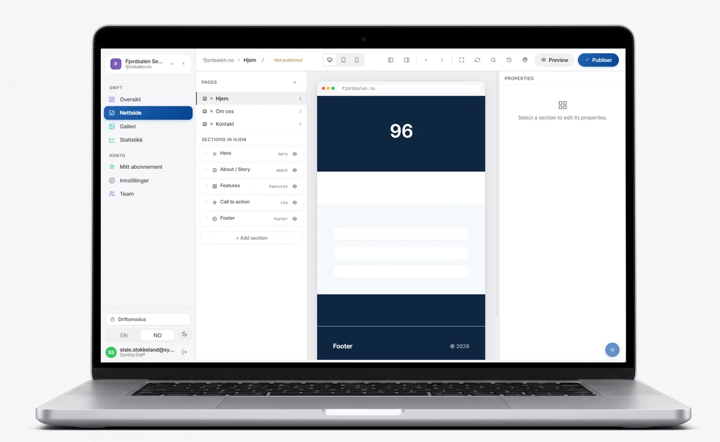 Syntriq-portalen: nettside-editor